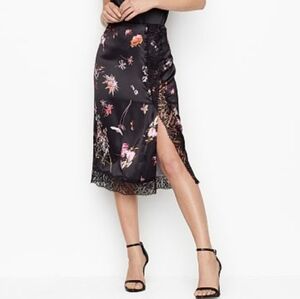 Victoria's Secret floral satin midi slip skirt